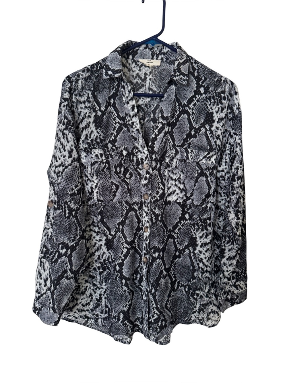 Entro Grey Snakeskin Print Button Down Blouse Size S